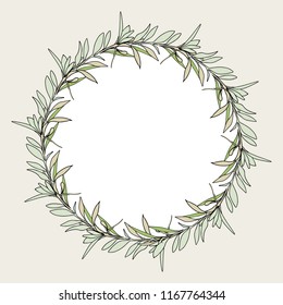 Leaves Wreath. Hand Drawn Illustration. Vector Template.