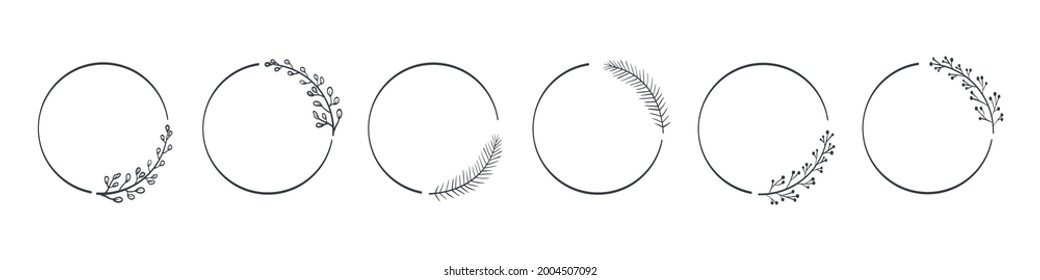 Leaves wreath icons. Frames branches wreaths. Hand drawn vector leaves decorative elements. Vector illustration