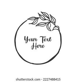 Leaves wreath simple circle shape logo hand drawn black line art. Circle floral wreath elegant drawing vector illustration art.