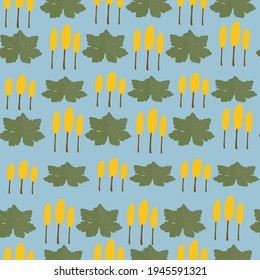 Leaves in yellow and green. Designed in seamless repeat pattern. Can be used as complimentary pattern to the Frogs hero pattern. Great for children's clothings, bedroom decors or wrapping paper