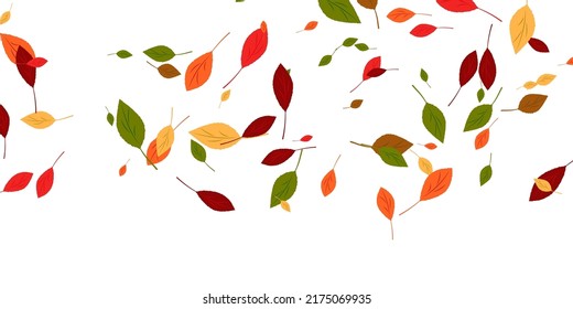 Leaves. Yellow, red, green, orange, brown colors. Scattered autumn leaves. Unusual abstract texture. Vector eps 10.