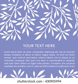 Leaves Your text here card. White stems on light violet background. Hand drawn floral elements.