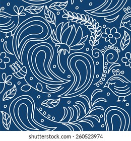 Leaves,flowers background seamless pattern. Vector