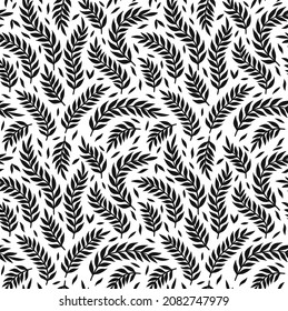 Hojas, flores, plantas sin costuras florales. Ilustración de boceto escandinavo dibujado a mano con vectores. Floral, deja impreso un concepto de patrón sin fisuras