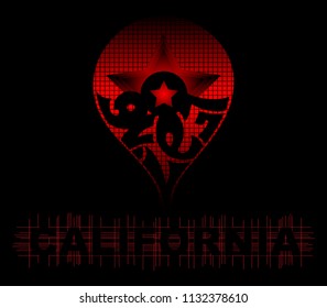 Leaving California. Sign and symbolic hand drawn typography isolated on black background, t-shirt graphics, Vector illustration