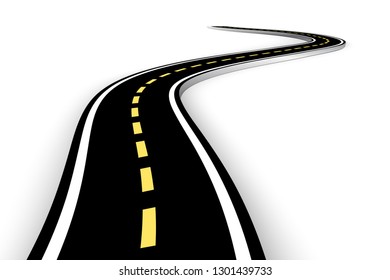 Leaving the highway, curved road with markings. 3D vector illustration on white