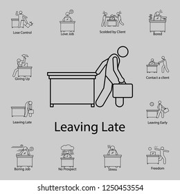 leaving late work icon. Detailed set of People in the work icons. Premium graphic design. One of the collection icons for websites, web design, mobile app