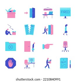 Leaving Work Icon Set In Flat Style. Job Quit Symbols. Vector Illustration.