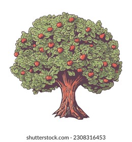 leavy tree with red fruits nature icon isolated