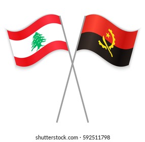 Lebanese and Angolan crossed flags. Lebanon combined with Angola isolated on white. Language learning, international business or travel concept.