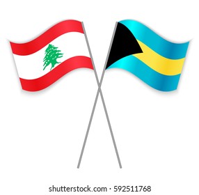 Lebanese and Bahamian crossed flags. Lebanon combined with Bahamas isolated on white. Language learning, international business or travel concept.