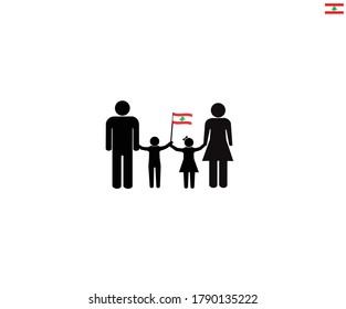 Lebanese family with lebanon national flag, we love lebanon concept, sign symbol background, vector illustration.