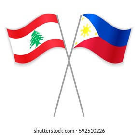 Lebanese and Filipino crossed flags. Lebanon combined with Philippines isolated on white. Language learning, international business or travel concept.