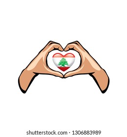 Lebanese flag and hand on white background. Vector illustration