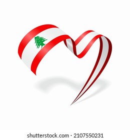 Lebanese flag heart shaped ribbon. Vector illustration.
