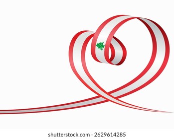 Lebanese flag heart shaped ribbon. Vector illustration.