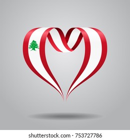 Lebanese flag heart-shaped wavy ribbon. Vector illustration.