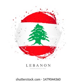 Lebanese flag in the shape of a big circle. Vector illustration on a white background. Brush strokes are drawn by hand. Lebanon Independence Day.