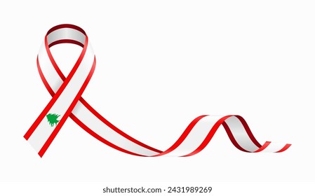 Lebanese flag stripe ribbon wavy background layout. Vector illustration.