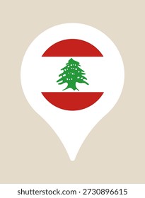 Projeto de vetor de bandeira libanesa dentro de um ícone de pino de localização de mapa que simboliza viagens, destino nacional e geografia.