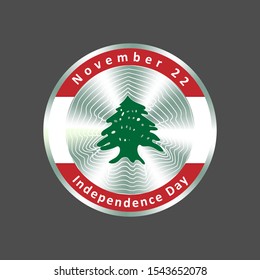 Lebanese Independence day metal, flag s color badge. November 22, national day of Lebanon.