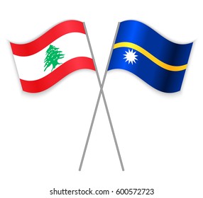Lebanese and Nauruan crossed flags. Lebanon combined with Nauru isolated on white. Language learning, international business or travel concept.