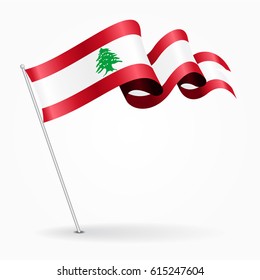 Lebanese pin icon wavy flag. Vector illustration.