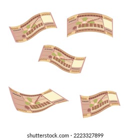 Lebanese Pound Vector Illustration. Lebanon money set bundle banknotes. Falling, flying money 20000 LBP. Flat style. Isolated on white background. Simple minimal design.