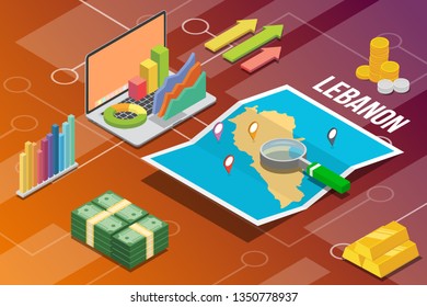 lebanese republic lebanon isometric business economy growth country with map and finance condition - vector