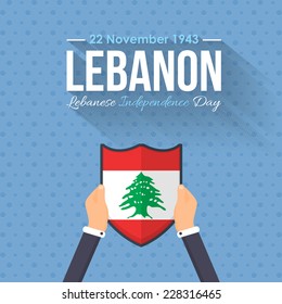 Lebanese Republic National Celebration Card, Flat Background, Badges Vector Template 