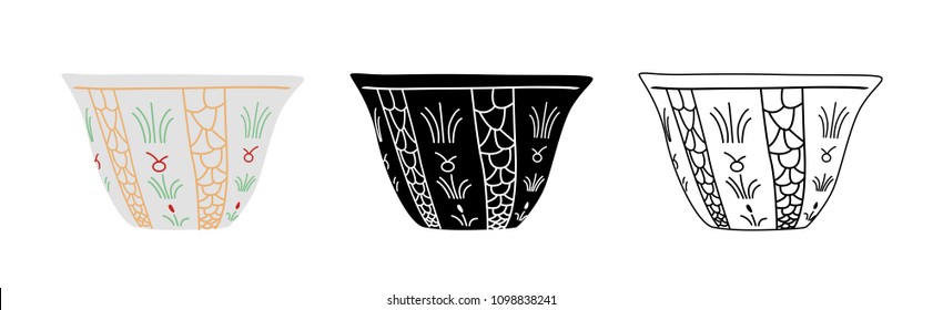 Lebanese, Turkish Arabic Traditional Coffee Cups - Vector Illustration Isolated 