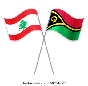 Lebanese and Vanuatuan crossed flags. Lebanon combined with Vanuatu isolated on white. Language learning, international business or travel concept.