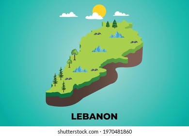 Lebanon 3d isometric map with topographic details mountains, trees and soil vector illustration design