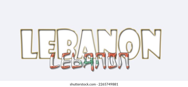 Lebanon 3d light bulb alphabet with gold frame isolated on white background. gold glossy dripping  font. Vector illustration.