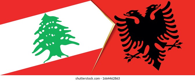 Der Libanon und Albanien sind Flaggen, zwei Vektorillustrationen Flaggen Symbol für Beziehung oder Konfrontation.