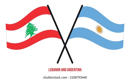 Lebanon and Argentina Flags Crossed And Waving Flat Style. Official Proportion. Correct Colors.