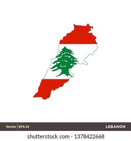 Lebanon - Asia Countries Map and Flag Icon Vector Logo Template Illustration Design. Vector EPS 10.