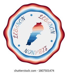 Lebanon badge. Map of the country with beautiful geometric waves and a vibrant red and blue frame. Vivid round Lebanon logo. Vector illustration.
