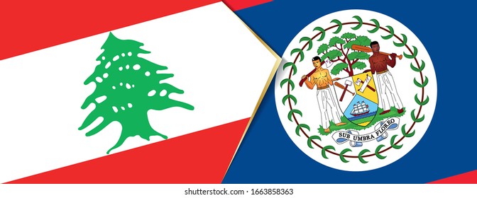 Lebanon and Belize flags, two vector flags symbol of relationship or confrontation.