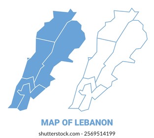 Lebanon Blue map flat regions border outline vector illustration