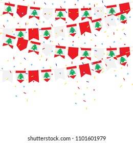 Lebanon bunting flags with Confetti And Ribbons on white background.vector illustration