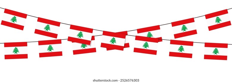 Lebanon bunting flags on white background. Lebanese independence day celebration concept. Vector illustration.