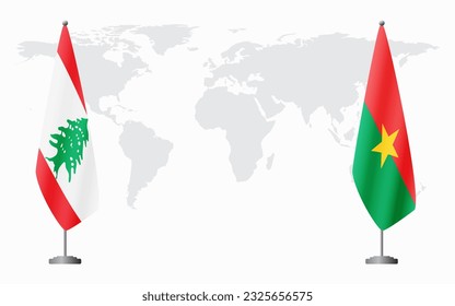 Libanon und Burkina Faso Flaggen für offizielle Treffen vor dem Hintergrund der Weltkarte.