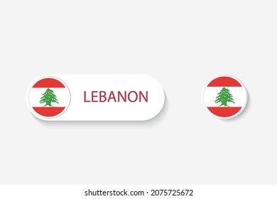 Lebanon button flag in illustration of oval shaped with word of Lebanon. And button flag Lebanon. 