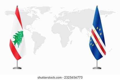 Lebanon and Cape Verde flags for official meeting against background of world map.