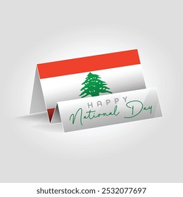 Lebanon country paper flag standing on the ground. Happy national day flag design.