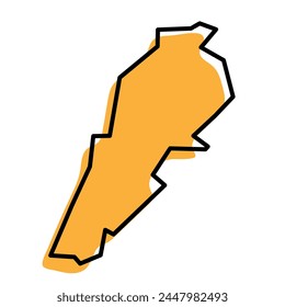 Lebanon country simplified map. Orange silhouette with thick black sharp contour outline isolated on white background. Simple vector icon