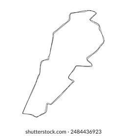 Lebanon country simplified map.Thin triple pencil sketch outline isolated on white background. Simple vector icon