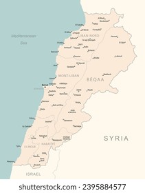 Lebanon - detailed map with administrative divisions country. Vector illustration