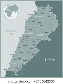 Lebanon - detailed map with administrative divisions and country flag. Vector illustration